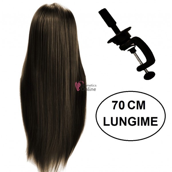 Cap de practica din par sintetic Saten Inchis + Suport, lungime par 70 cm - 1974L